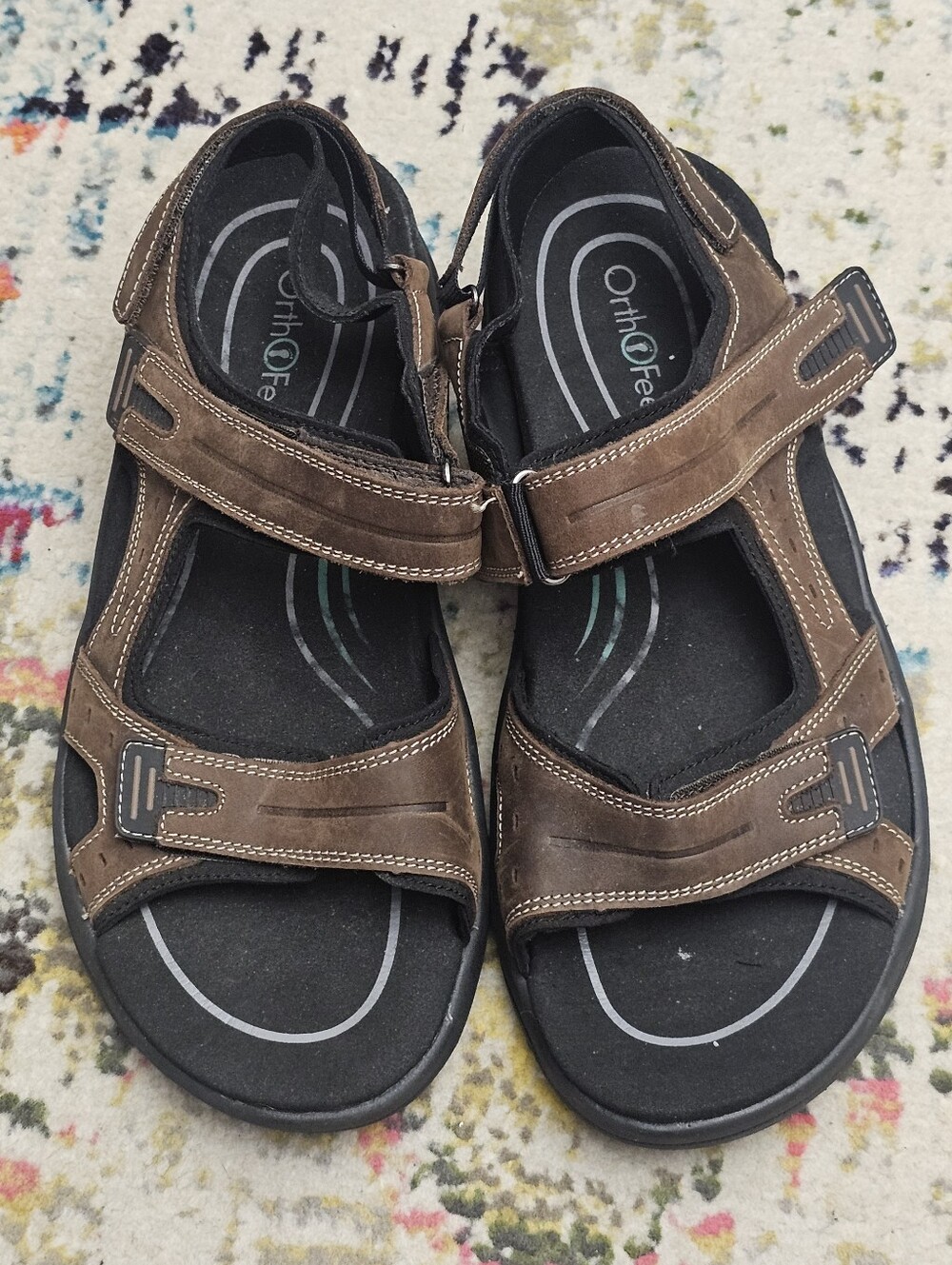 Orthofeet 565 Sandals Mens 10 2E Wide Brown Leather Arch Support Walking